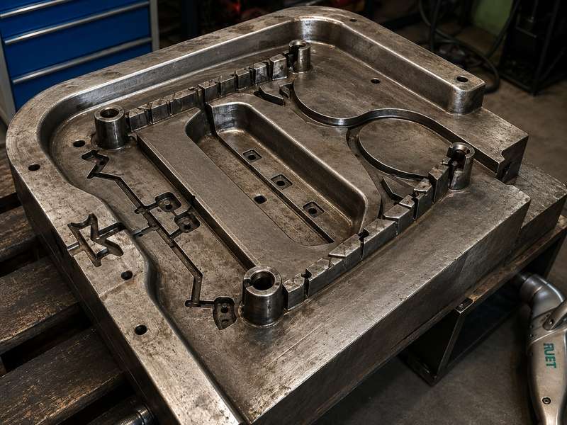 Cleaned steel injection mold with a complex cavity