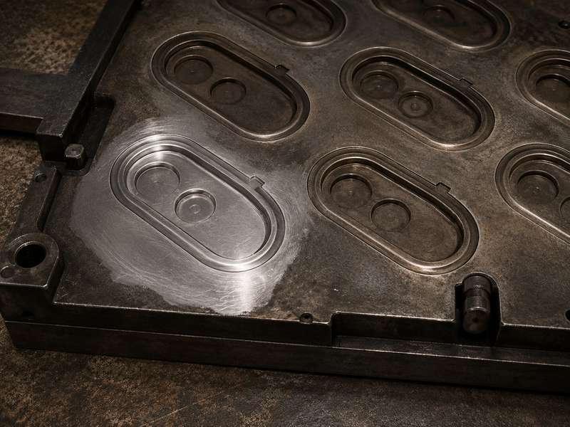 Before and after laser cleaning of a steel production mold
