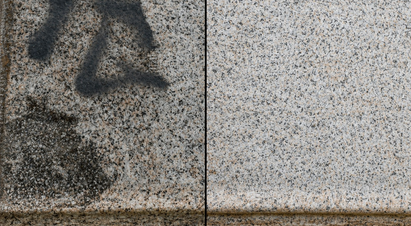 Before and after restoration of an outdoor granite pedestal