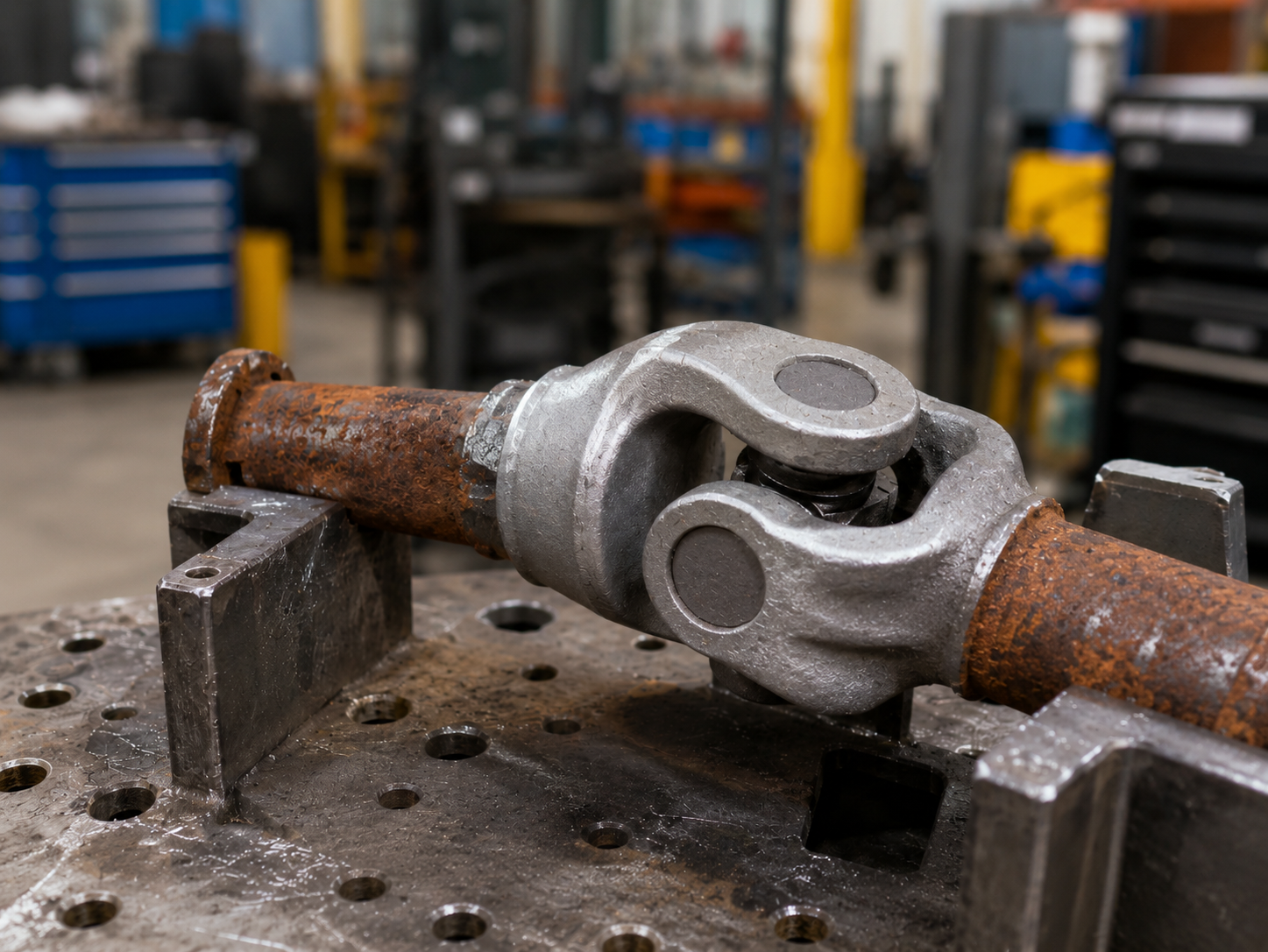 Before and after U-joint heavy rust removal with laser cleaning